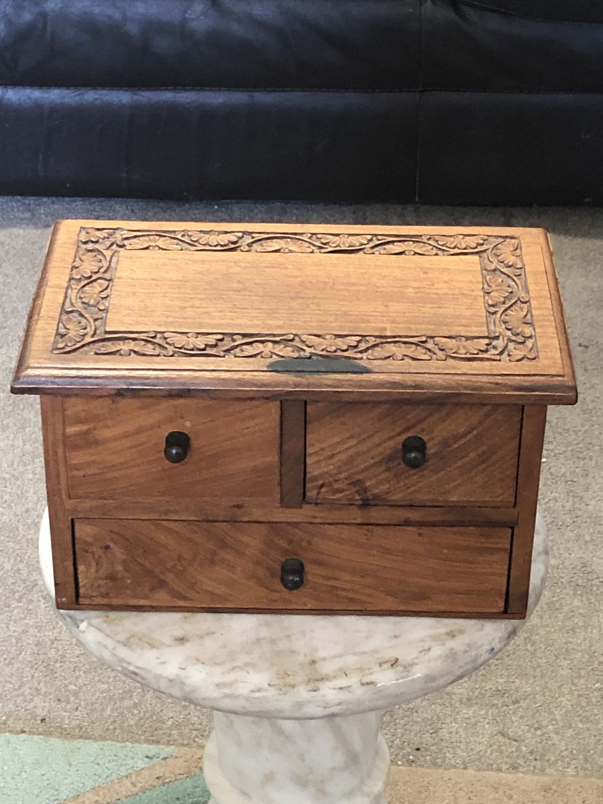 Handsome Vintage Miniature Hardwood Chest photo vintage