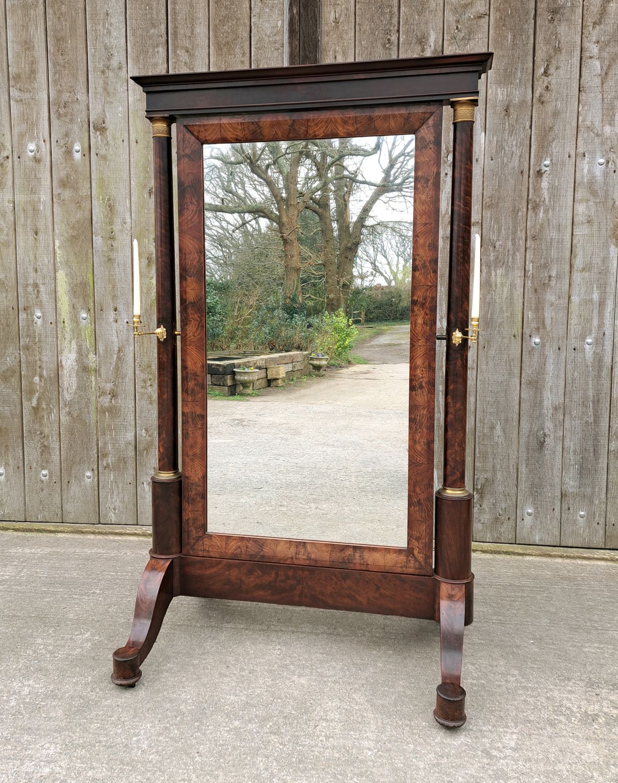 Regency Cheval Mirror Of French Empire Design With Brass Mounts C. 1815