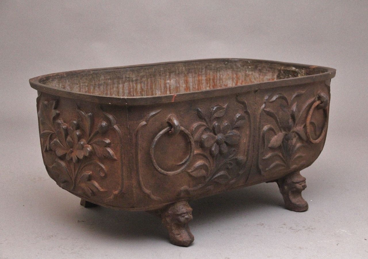 Antique Early 19th Century Chinese Cast Iron Temple Bath With Script