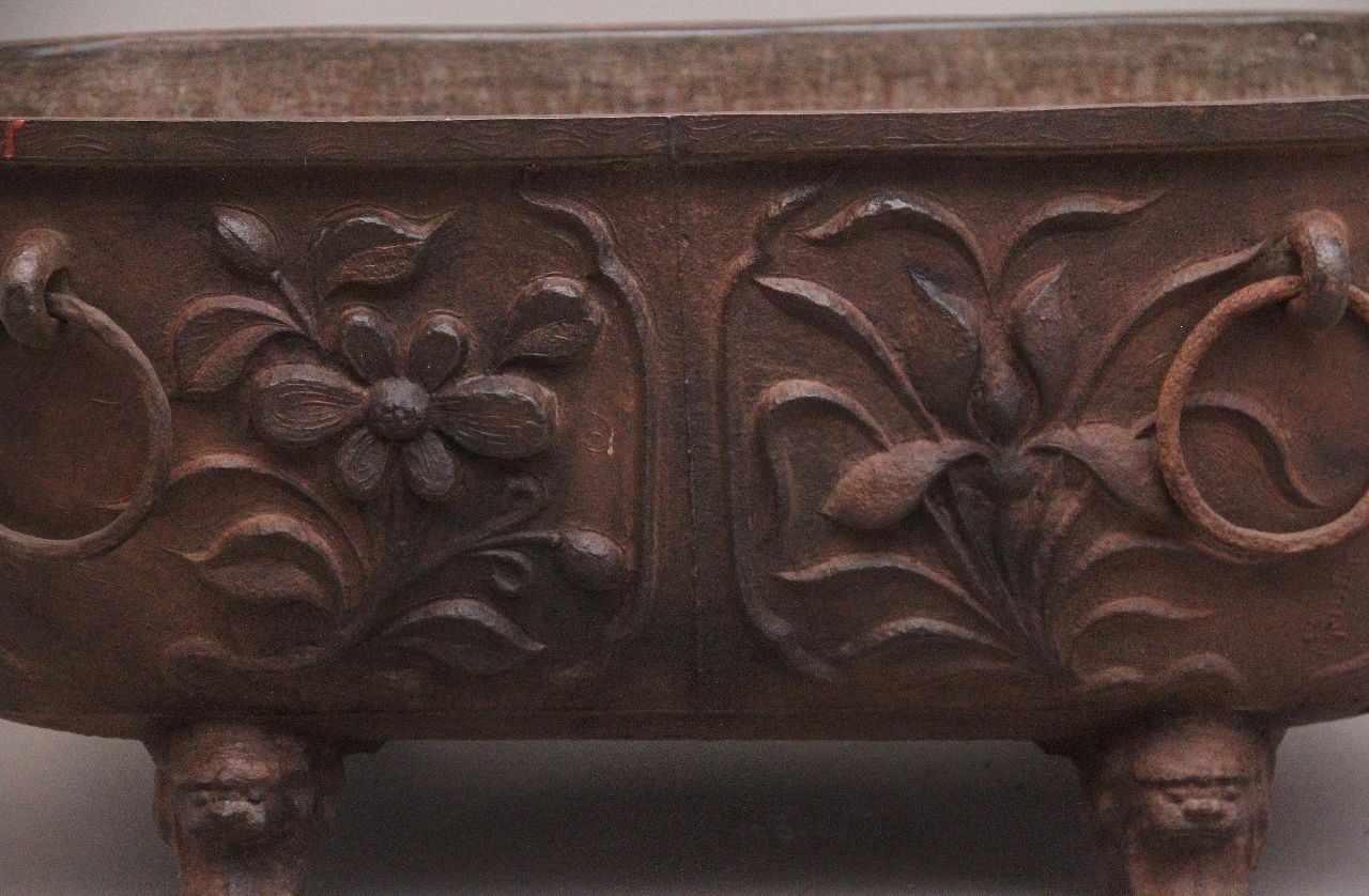 photo furniture Antique Early 19th Century Chinese Cast Iron Temple Bath With Script