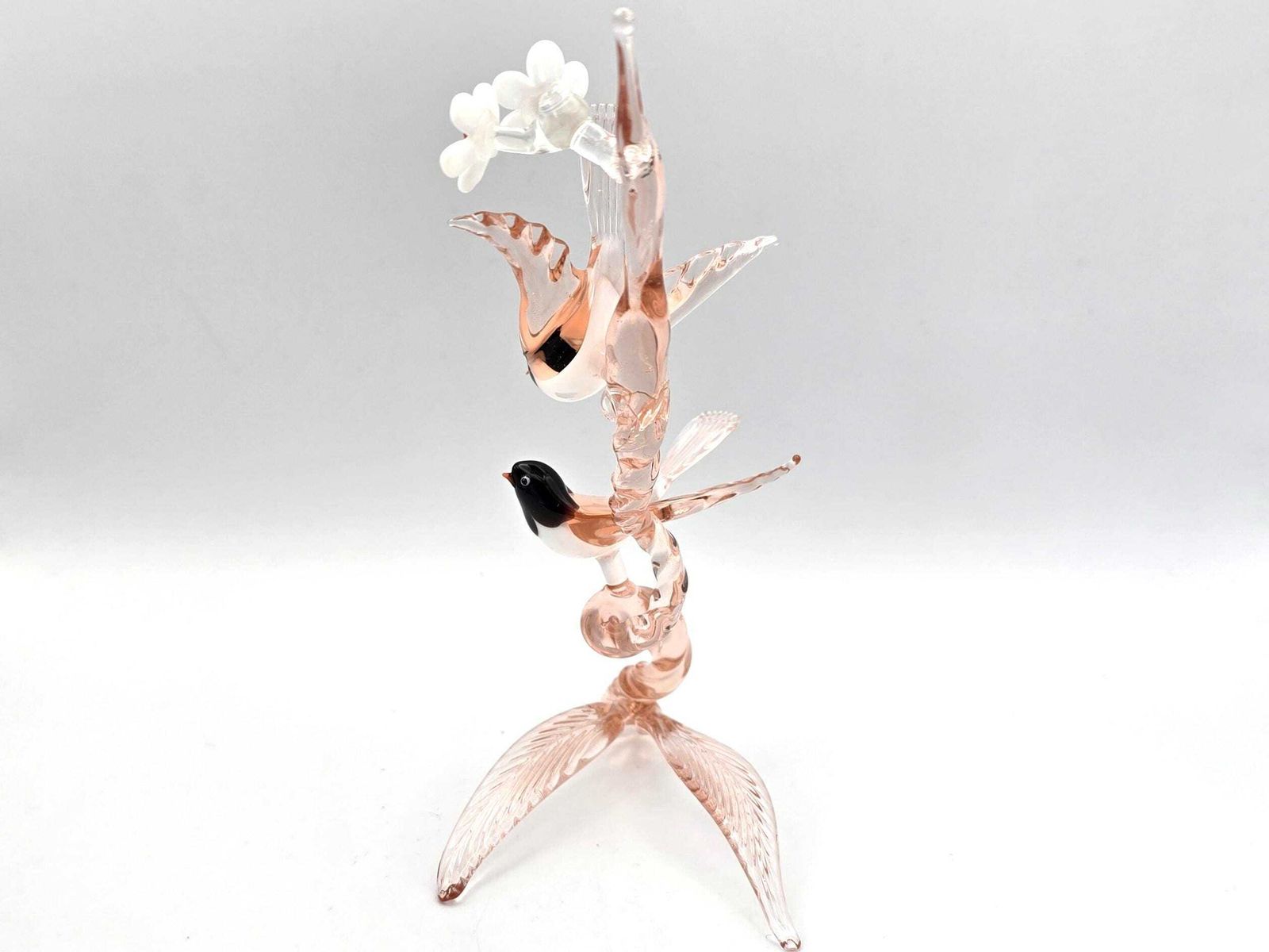 Vintage Murano Style Glass Bird Sculpture, Pink Blossom Tree, Two Birds photo furniture