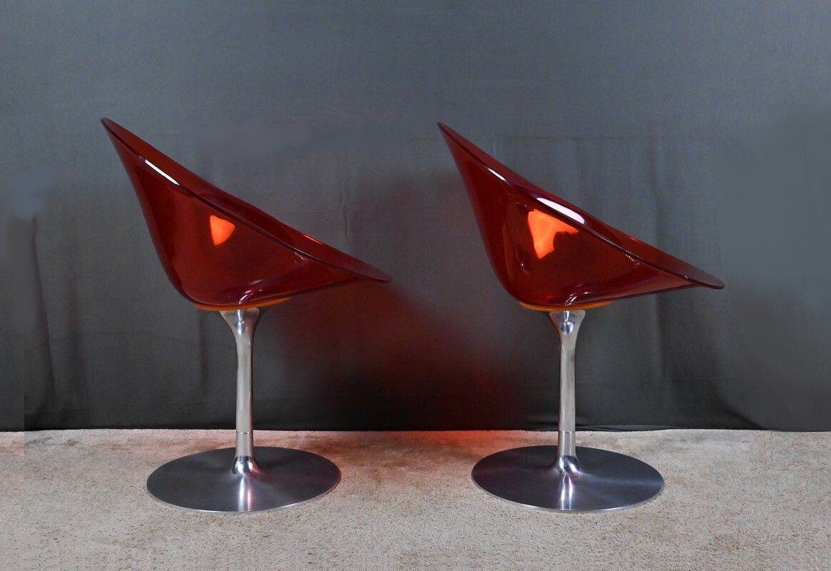 Pair Of Eros Armchairs In Polycarbonate, By P. Starck – 2001 photo vinterior