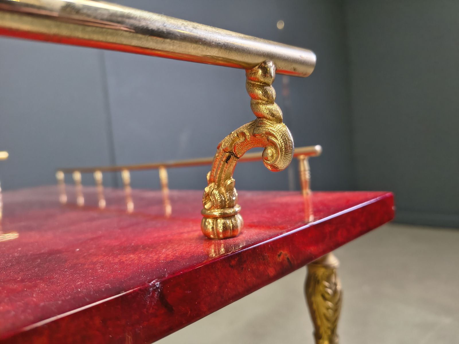 Rare Italian Lacquered Goatskin / Parchment Serving Bar Cart By Aldo Tura, 1960s photo furniture