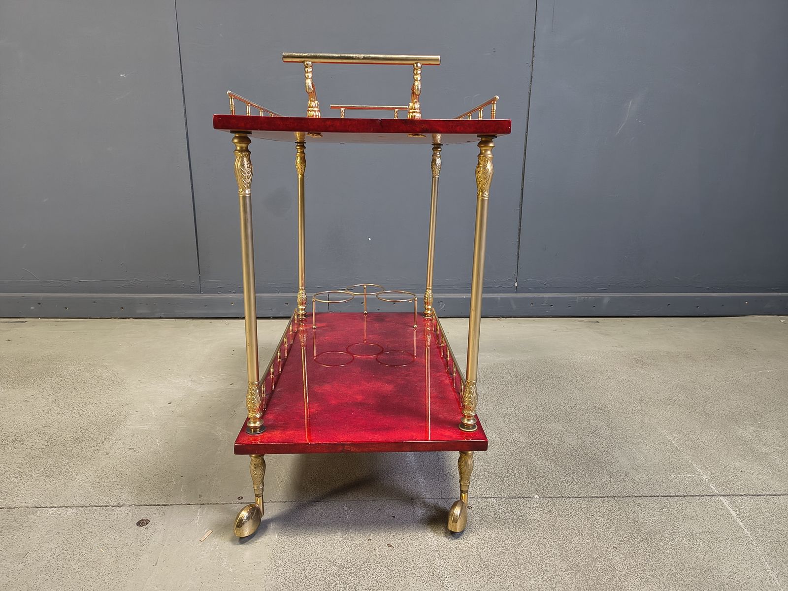 Rare Italian Lacquered Goatskin / Parchment Serving Bar Cart By Aldo Tura, 1960s photo for sale