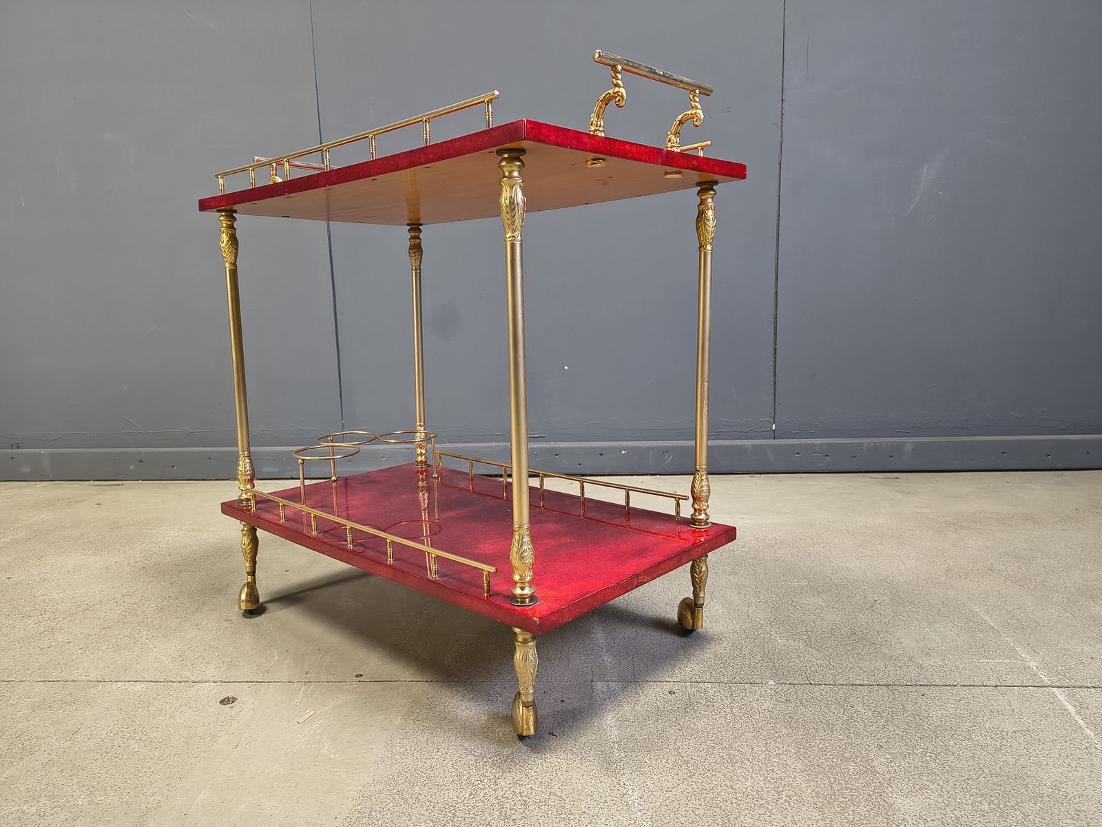 Rare Italian Lacquered Goatskin / Parchment Serving Bar Cart By Aldo Tura, 1960s photo 1250.0