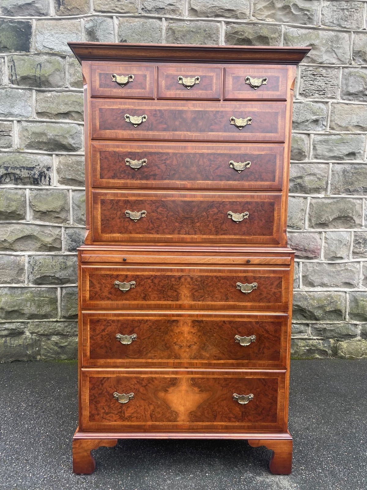 Quality Inlaid Burr Walnut Chest On Chest Tallboy photo furniture