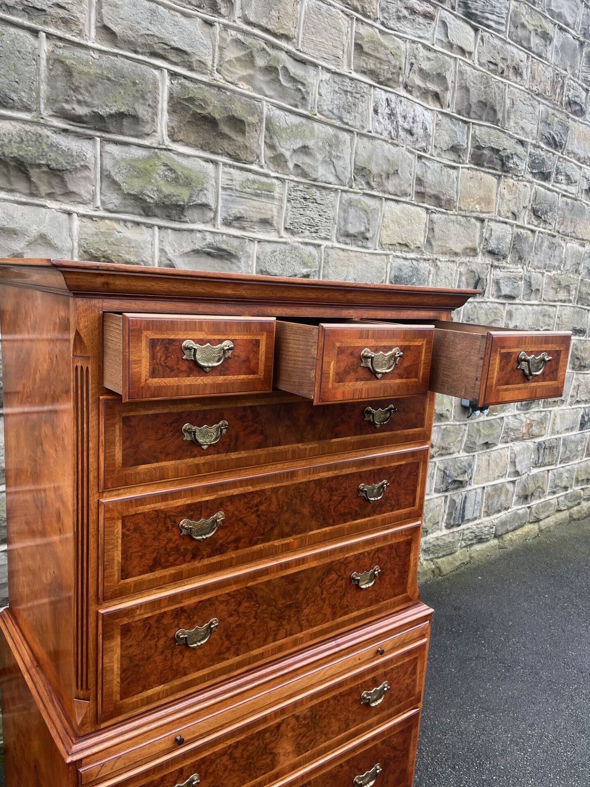 Quality Inlaid Burr Walnut Chest On Chest Tallboy photo Furniture