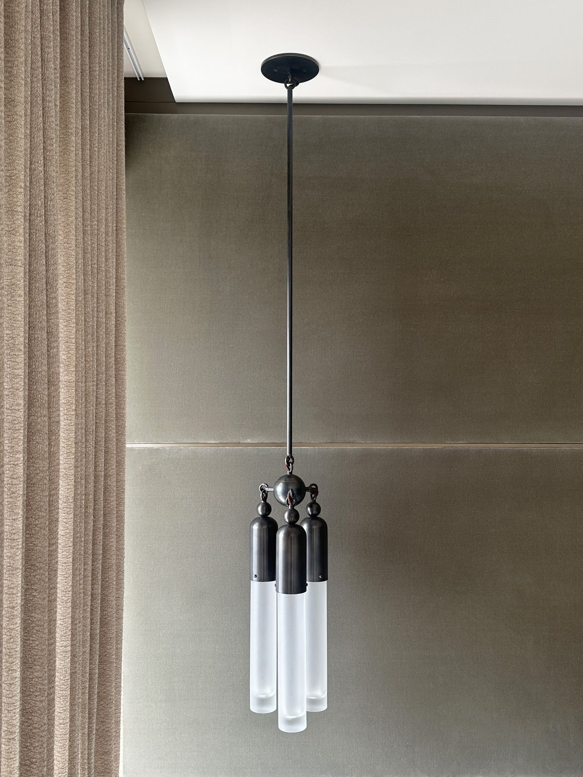 Pair Of Tassel 3 Bronze Pendant Lights By Apparatus Studio photo for sale
