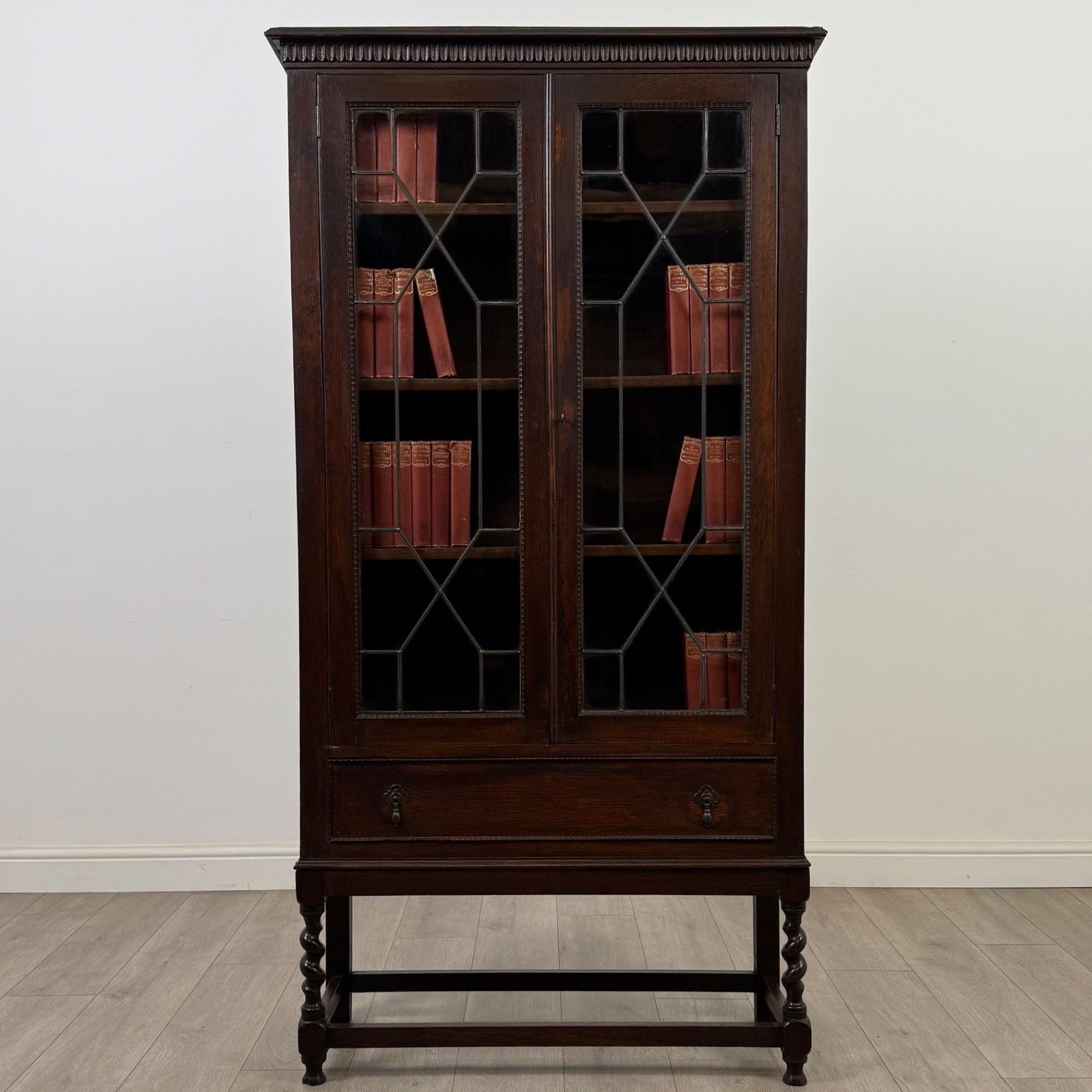 Antique 20th Century Edwardian Display Cabinet In Oak ( Af 5317 )