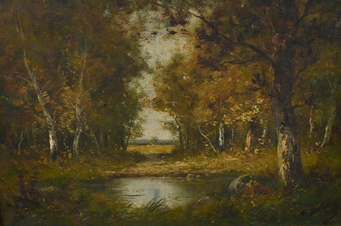 Painting "Pond Under The Woods" Signed A. Salvignac – Early 20th Century photo 1110.0
