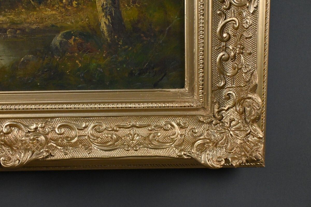 photo buy Painting "Pond Under The Woods" Signed A. Salvignac – Early 20th Century