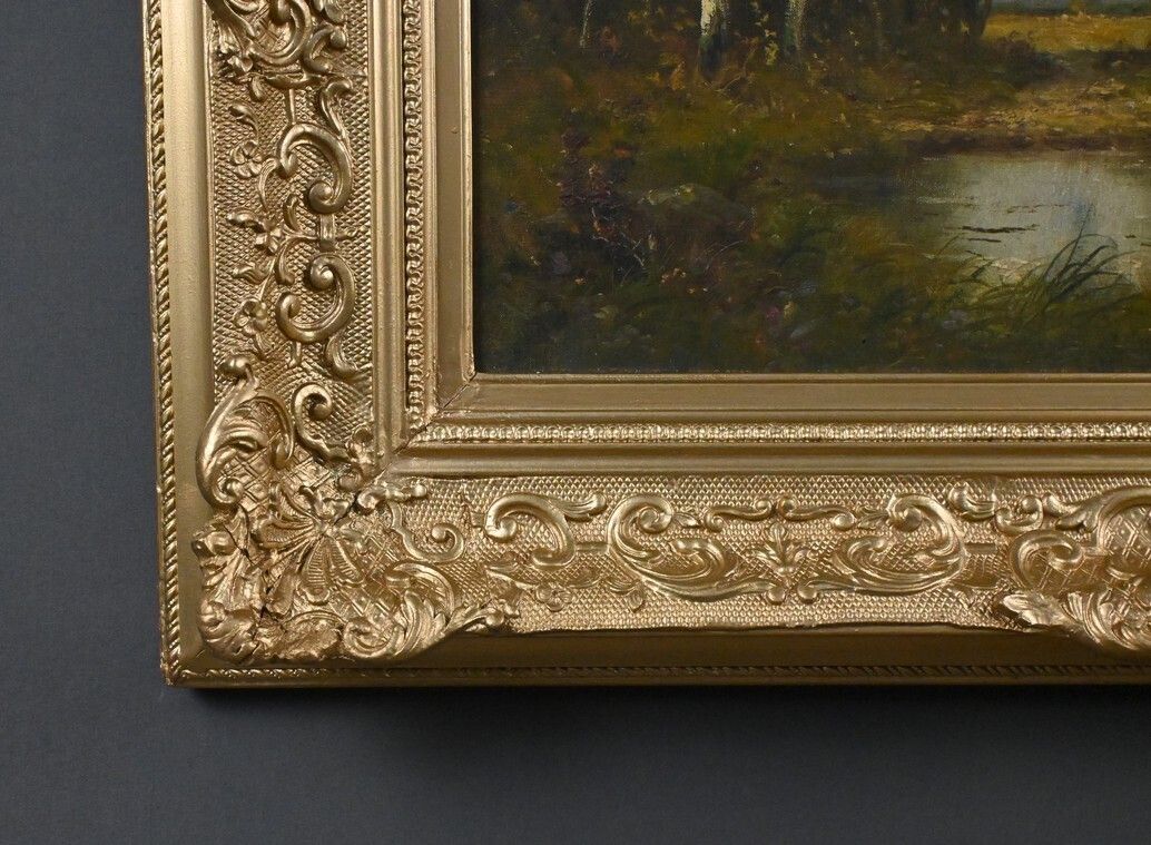 photo vintage Painting "Pond Under The Woods" Signed A. Salvignac – Early 20th Century