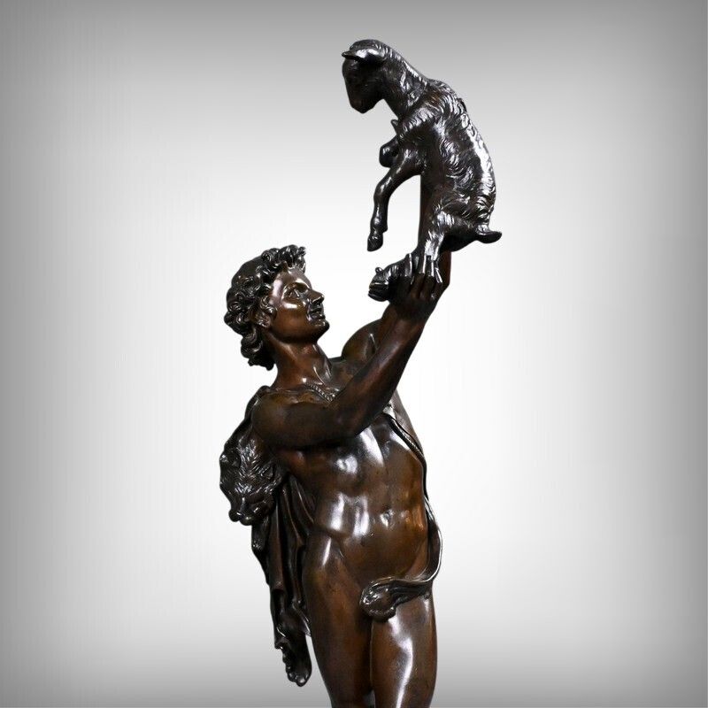 Important Bronze Sculpture "Faun Playing With A Kid" Signed Gumery – Second Half Of The 19th Century photo furniture