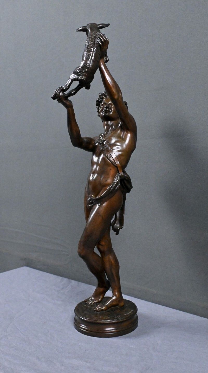 Important Bronze Sculpture "Faun Playing With A Kid" Signed Gumery – Second Half Of The 19th Century photo Art