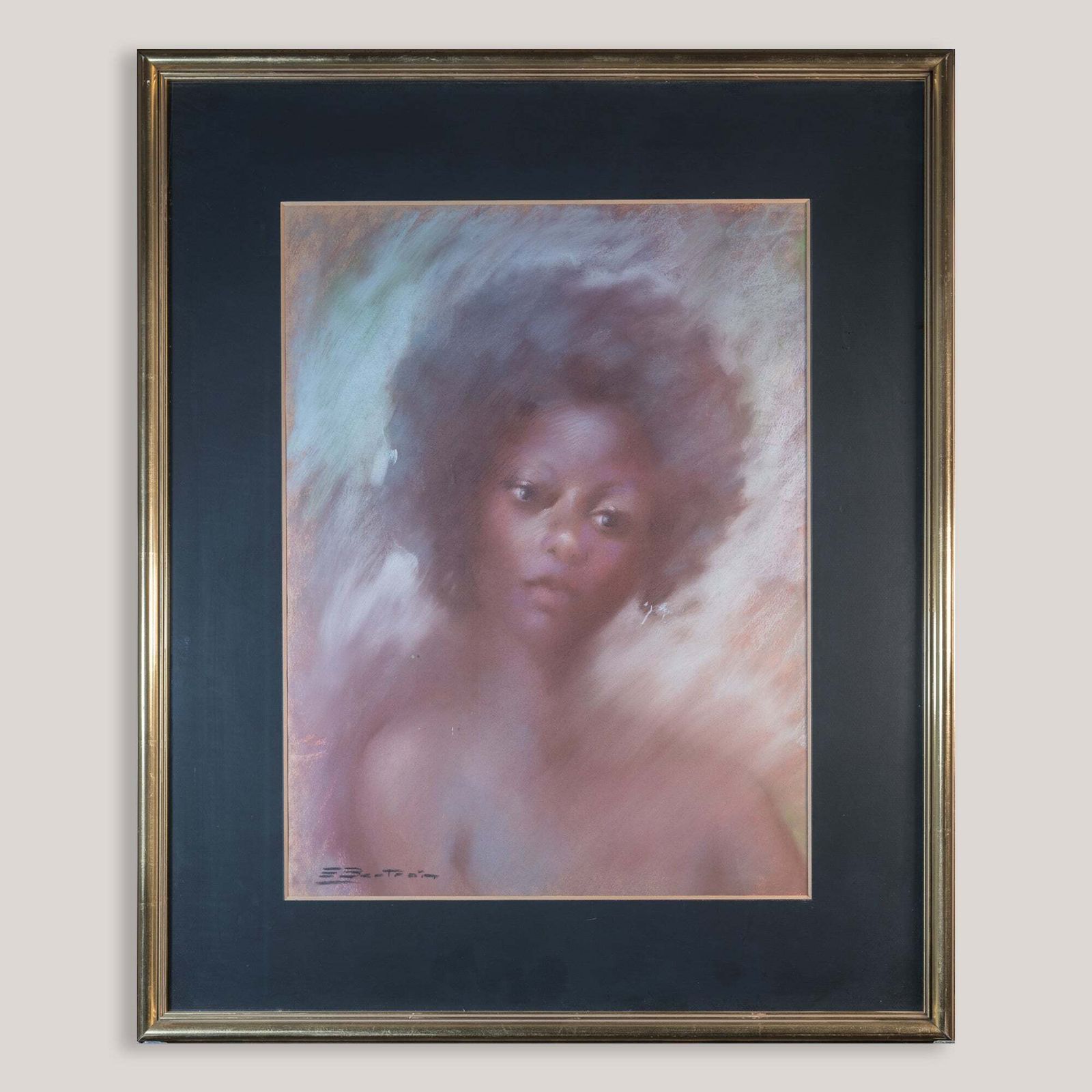 Vintage Pastelportret Van Een Jonge Vrouw – Gesigneerd photo for sale