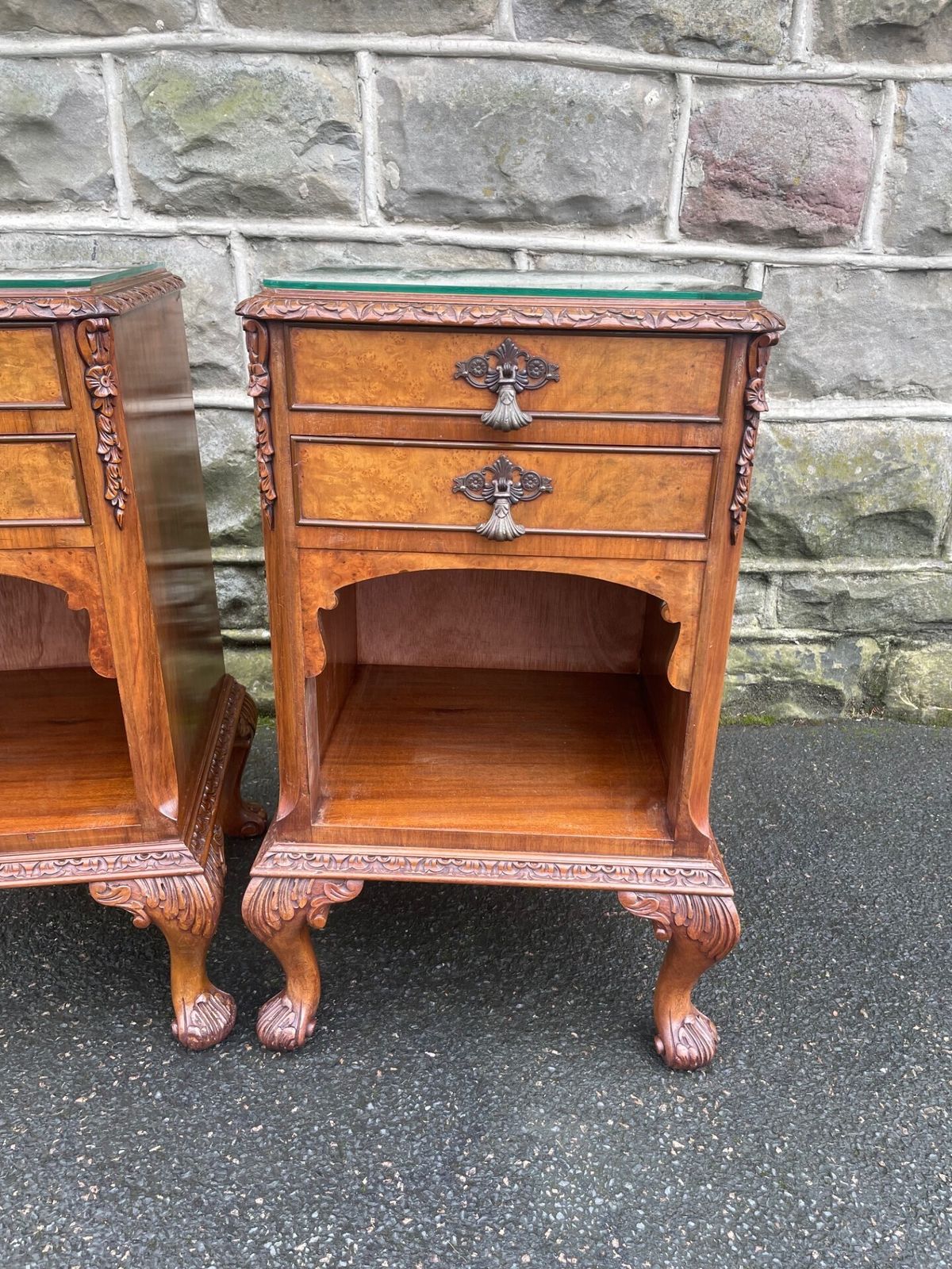 Furniture Pair Antique Burr Walnut Bedside Cabinets photo