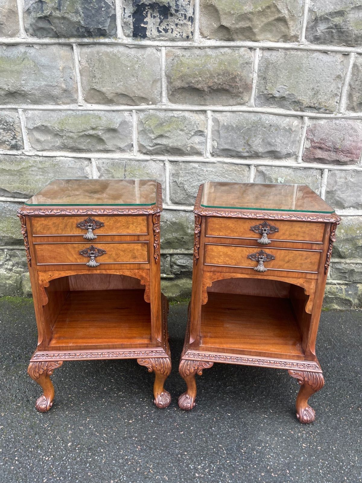 Pair Antique Burr Walnut Bedside Cabinets