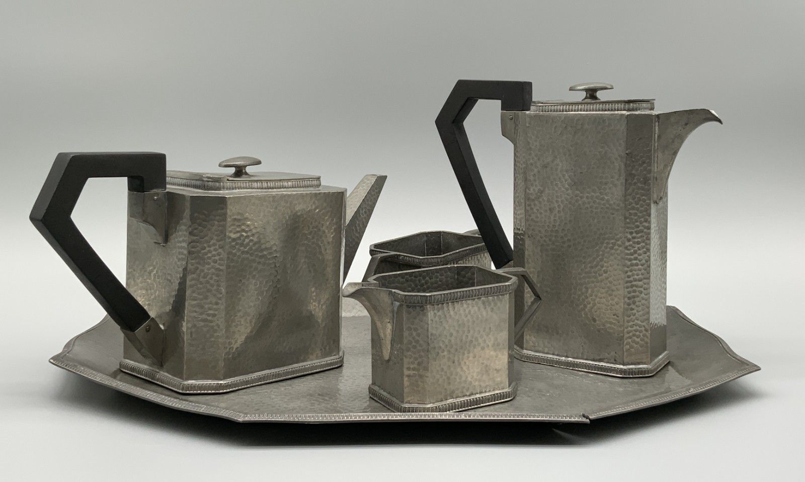 Art Deco Pewter Tea / Coffee Pot / Tray / Jug / Sugar Bowl By Armada Pewter 1930 photo furniture