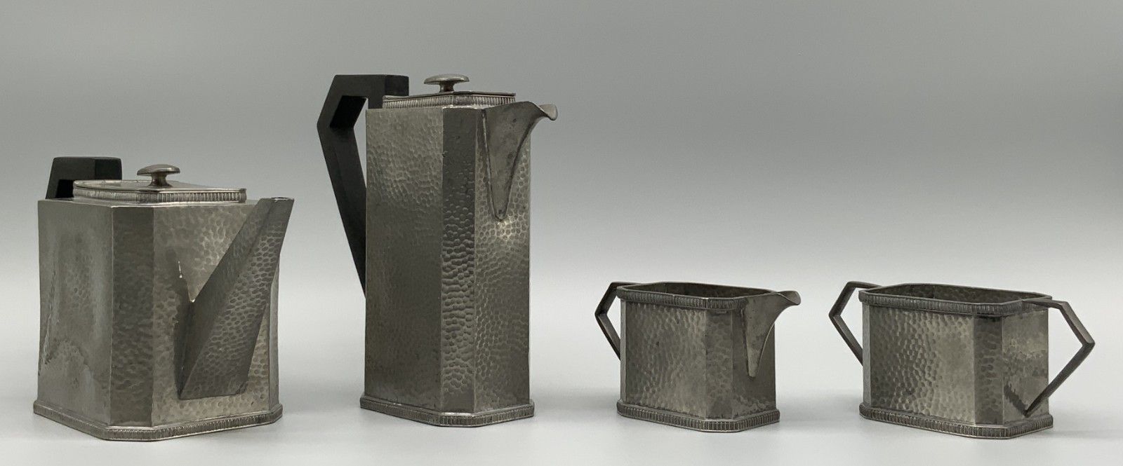 Art Deco Pewter Tea / Coffee Pot / Tray / Jug / Sugar Bowl By Armada Pewter 1930 photo for sale