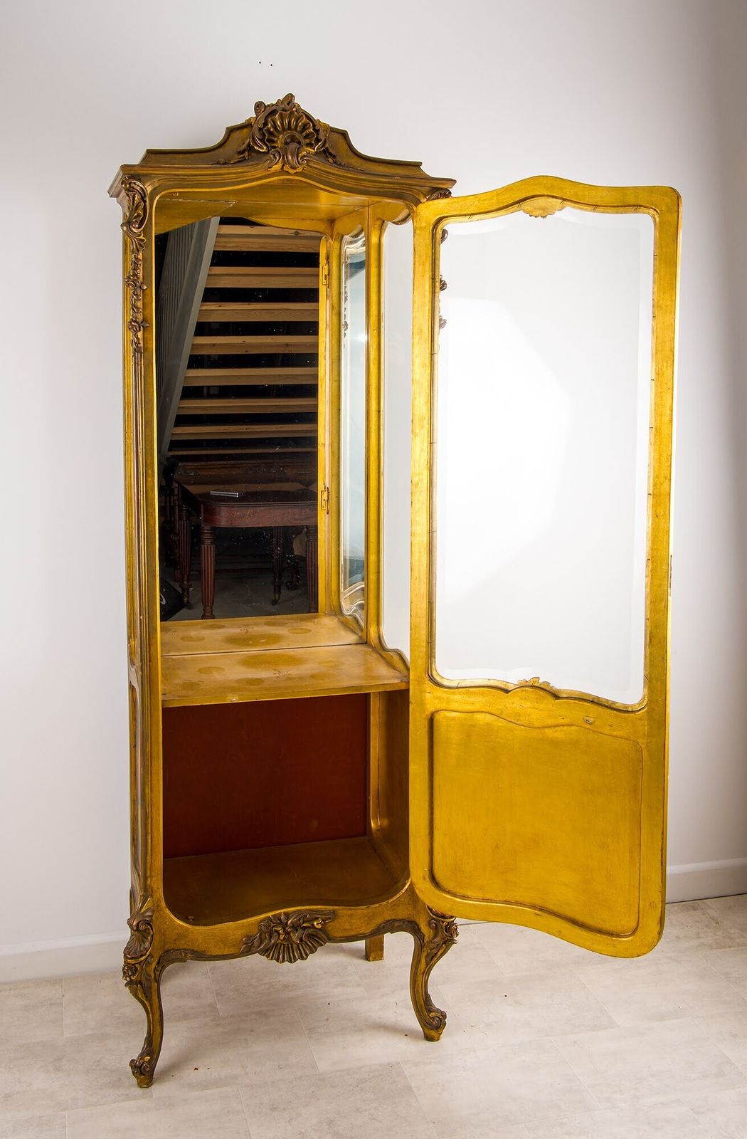 photo furniture Antique French Rococo Gilt Vitrine Display Cabinet With Hand Painted Panels C1920