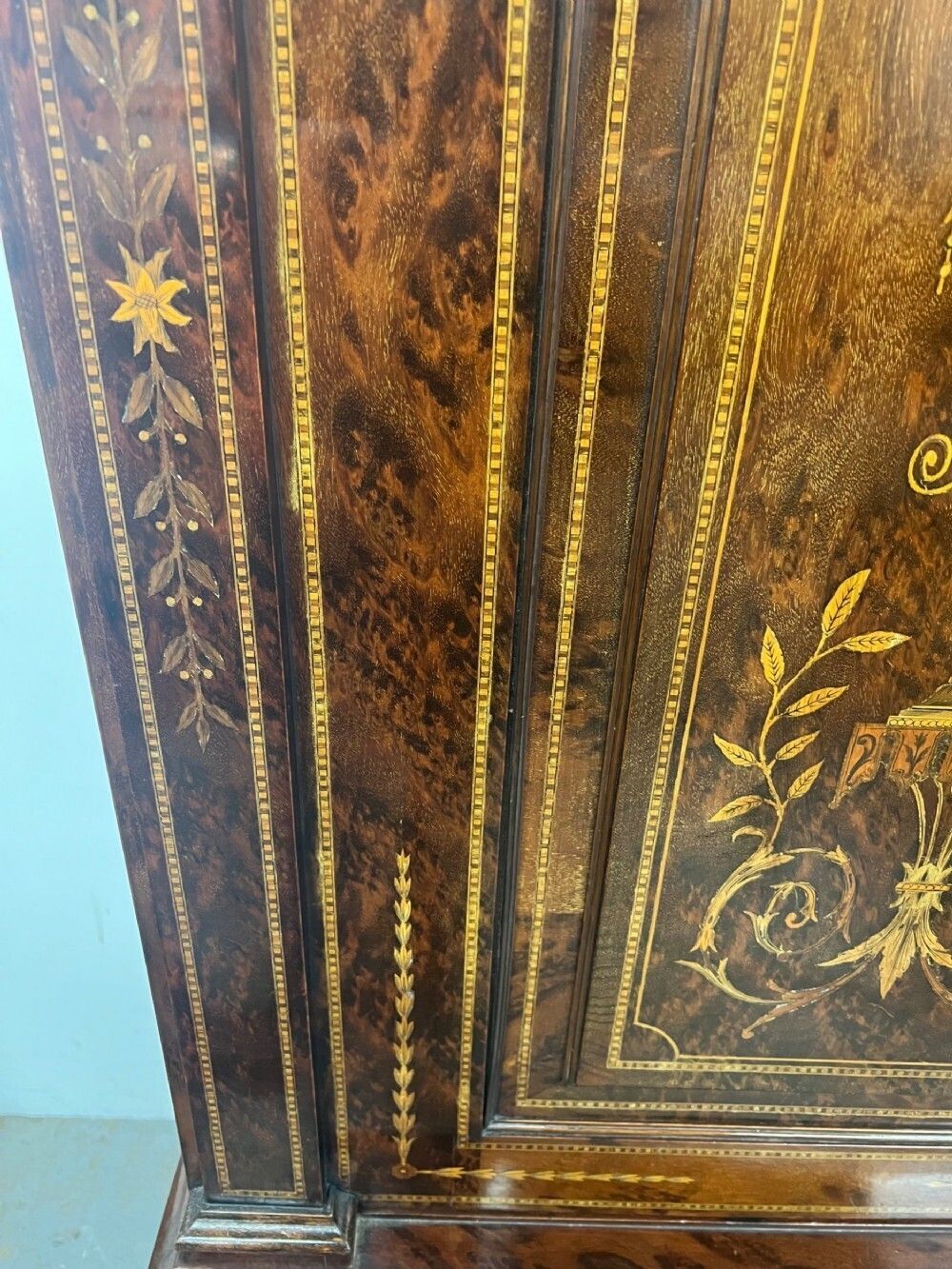 photo for sale Stunning Antique Marquetry Inlaid Linen Press