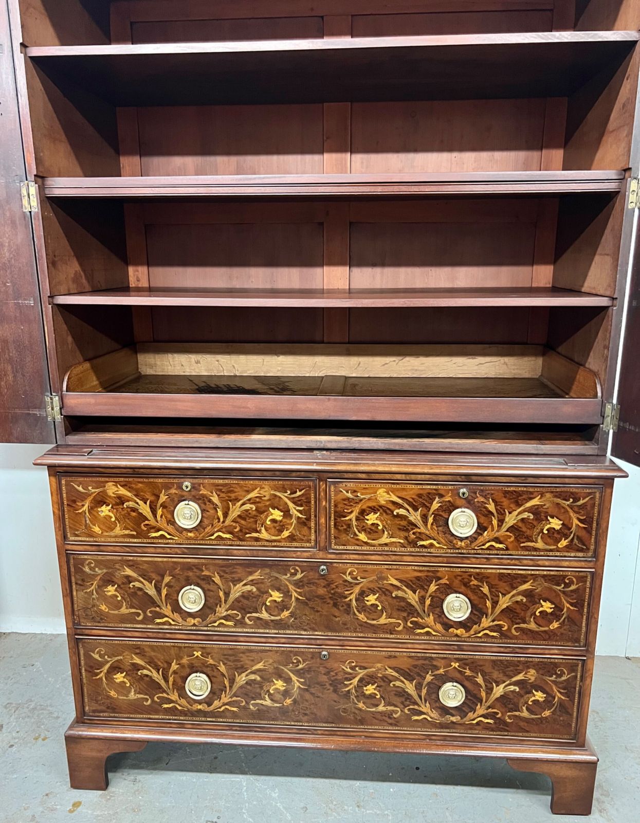 4125.0 Stunning Antique Marquetry Inlaid Linen Press photo