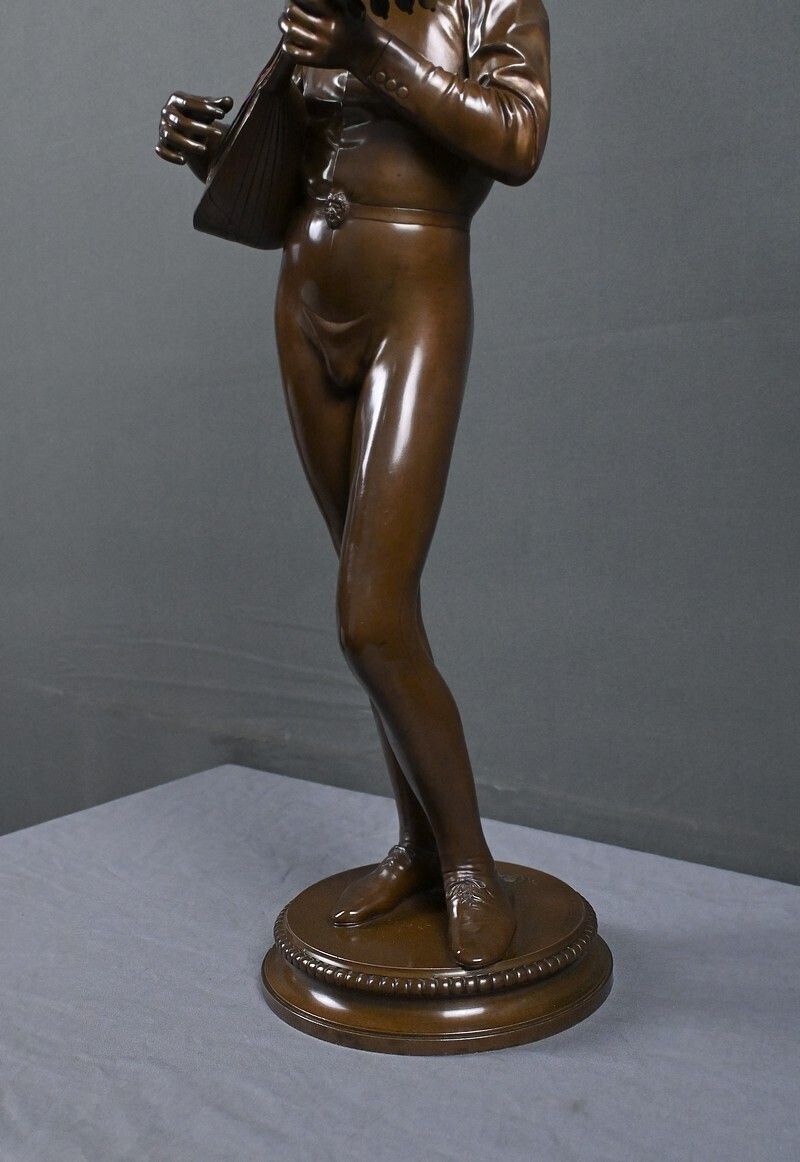 Art Important Bronze "The Florentine Singer" Signed P. Dubois   1865 photo