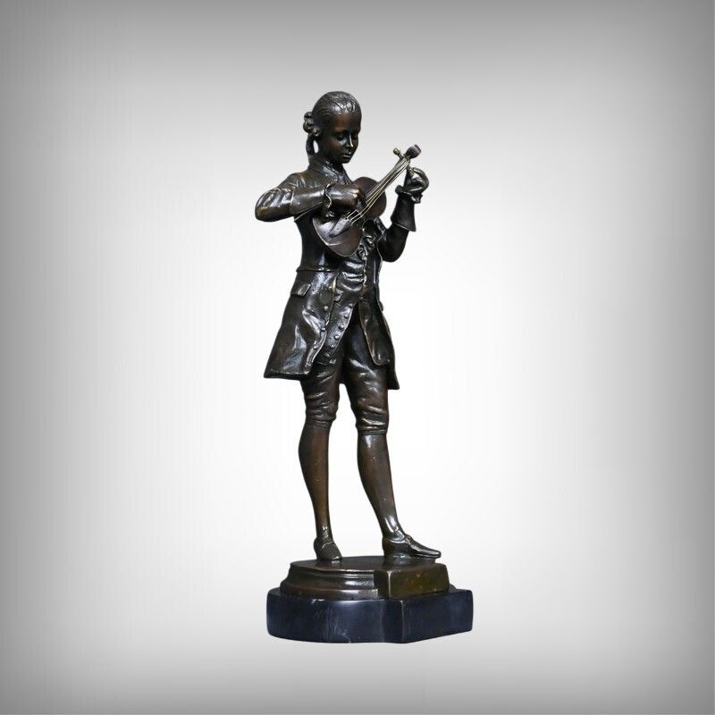 Bronze Sculpture "Mozart Tuning His Violin" – 20th Century