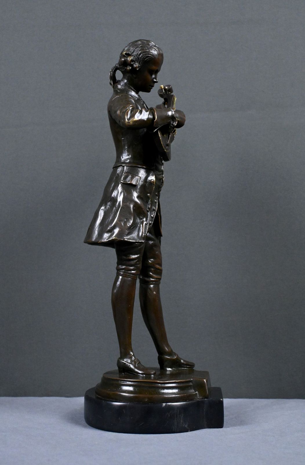 photo for sale Bronze Sculpture "Mozart Tuning His Violin" – 20th Century