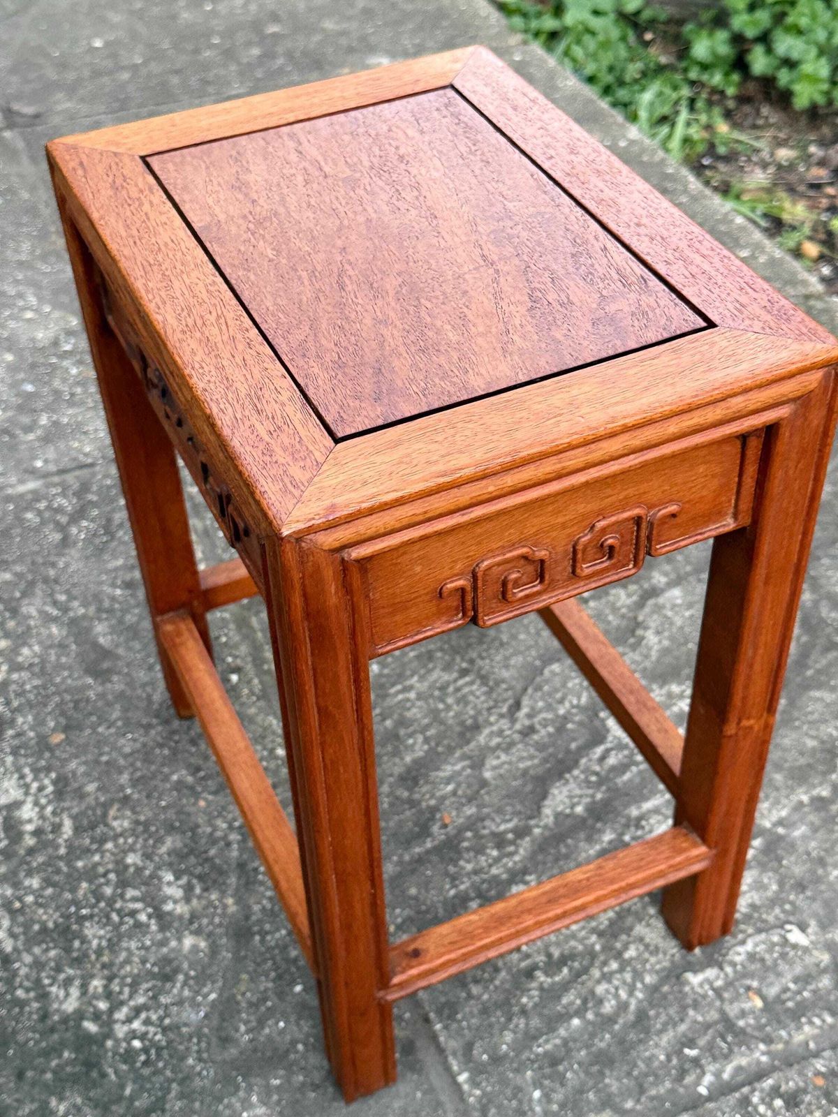 Vintage Chinoiserie Table Hardwood Oriental Inspired Side Accent Table, Plant Stand photo vinterior