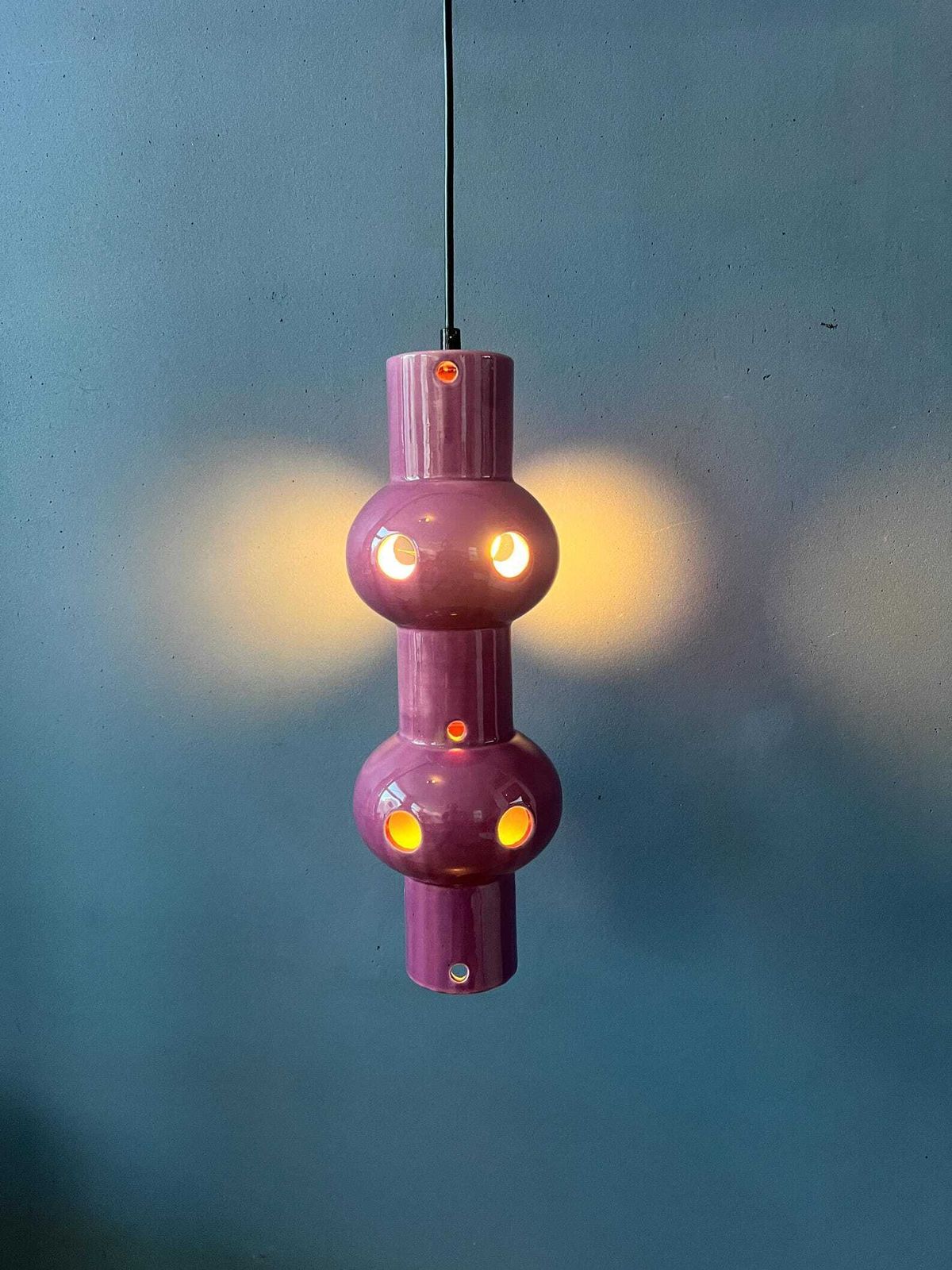 Vintage Roze Paarse Keramische Hanglamp, West Duitsland photo for sale