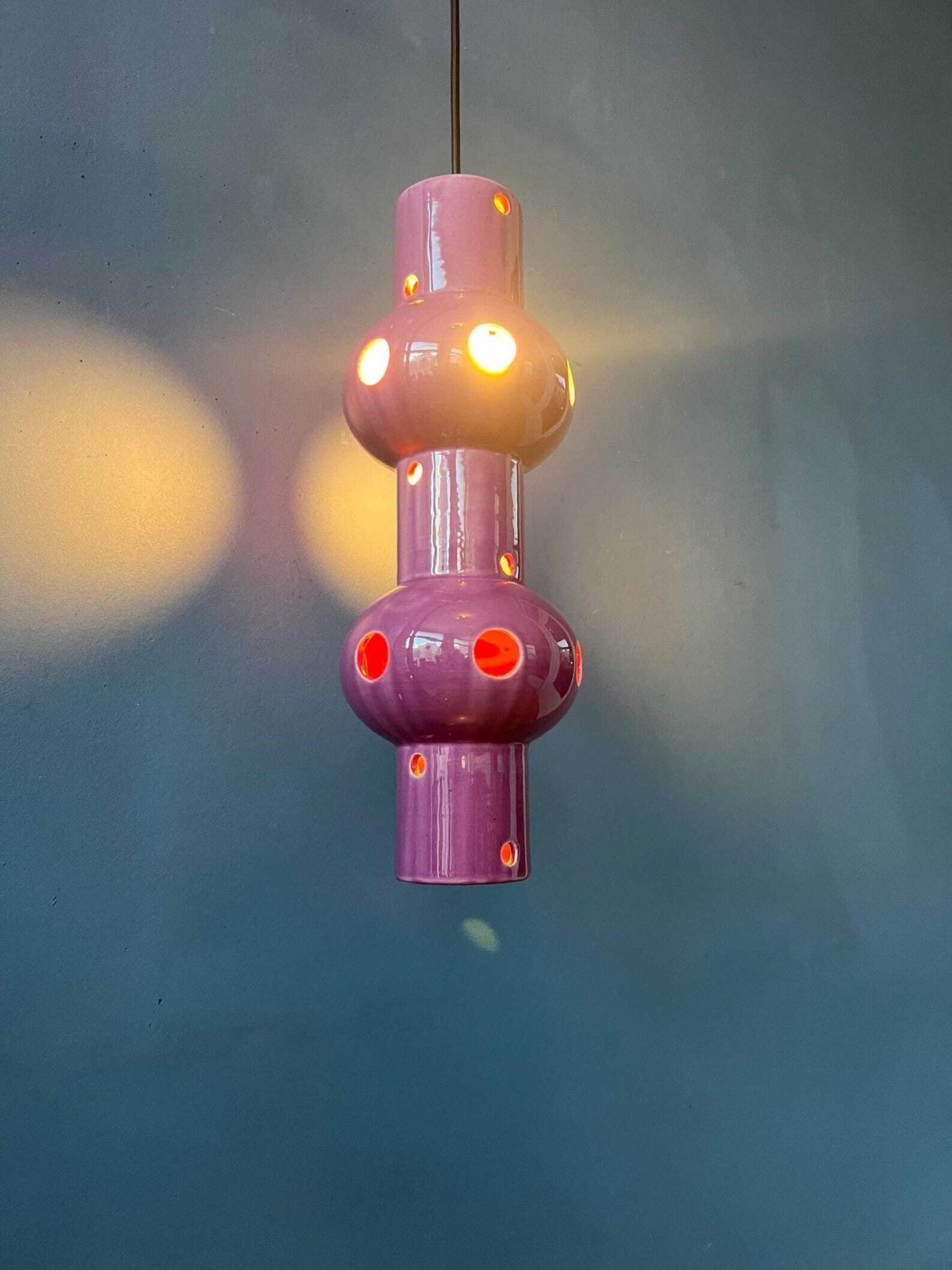Vintage Roze Paarse Keramische Hanglamp, West Duitsland photo buy
