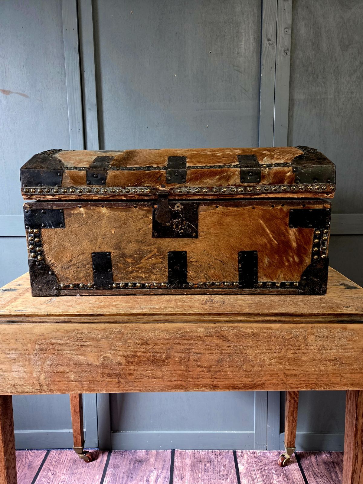 Early 19th Century Georgian Hair On Hide Dome Top Travel Trunk   Chest C.1800 photo furniture