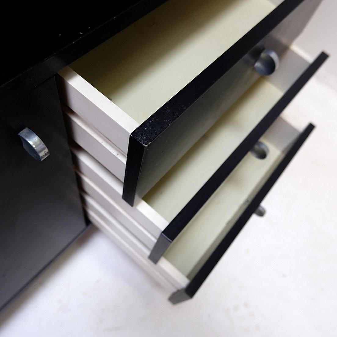 Omnia Wall Unit, Vintage Modular Shelf, Black Wood & Metal, 1970s photo Furniture