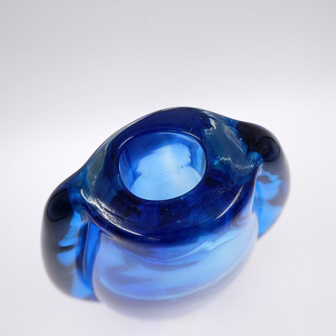 Oval Glass Vase In Shades Of Blue, In The Style Of Sommerso photo buy