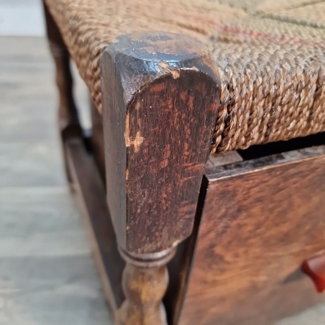 Vintage Rope Top Stool Storage Drawer Rustic Seat Foot Rest Footstool Retro photo vintage