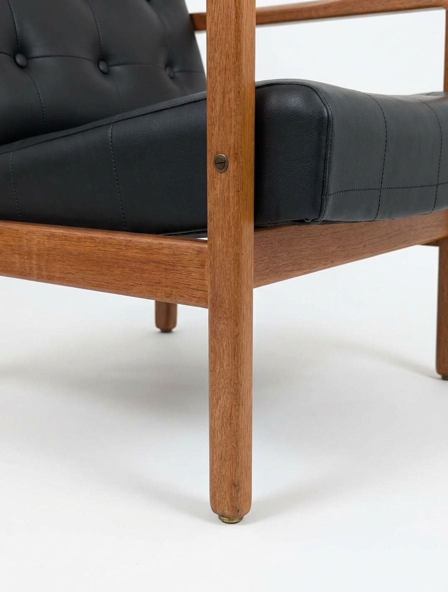 Scandinavian Faux Leather Swedish Mid Century Armchair photo buy