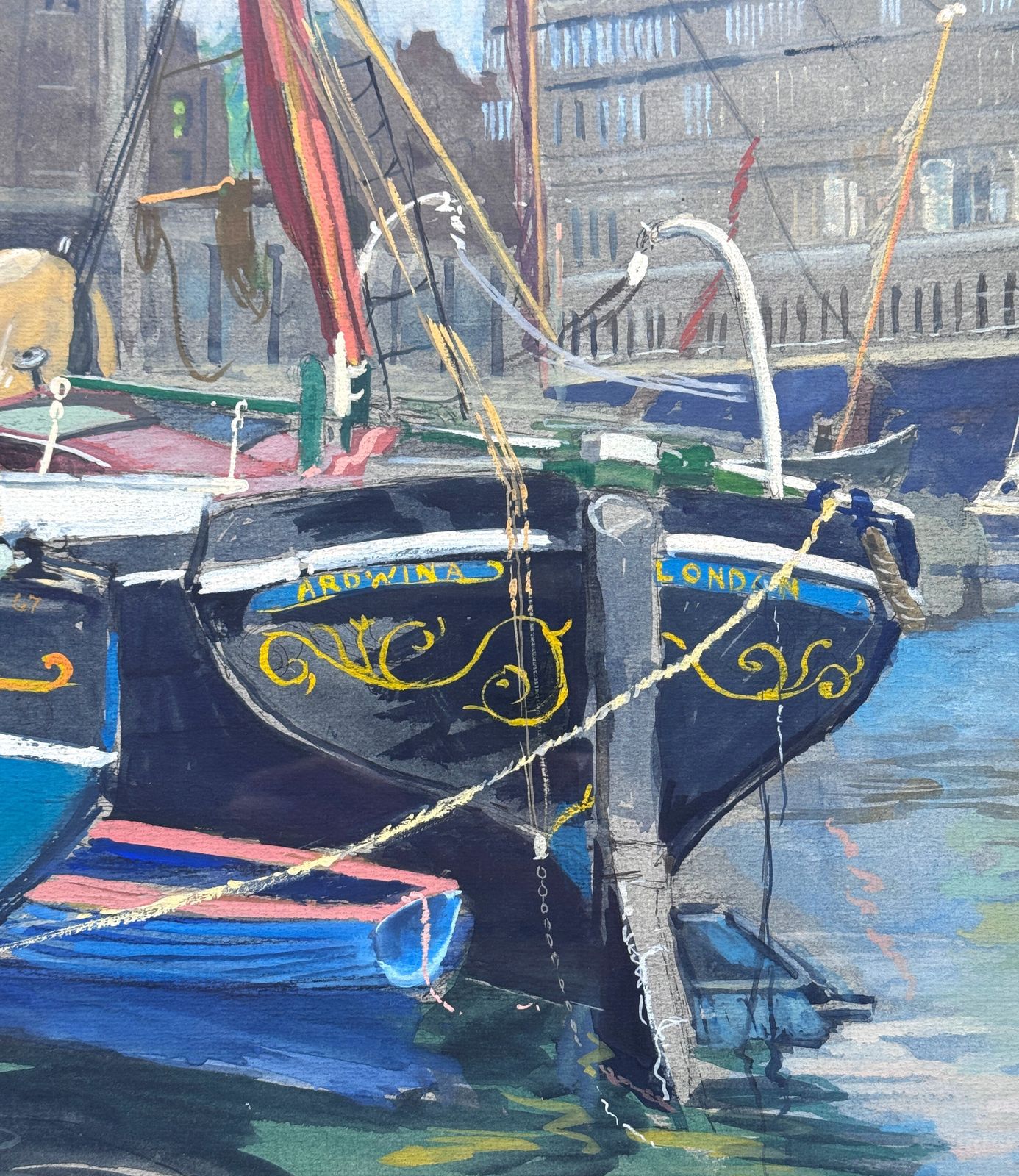 St Katherine's Dock / Thames Barge Ardwina   Original Contemporary Painting photo for sale