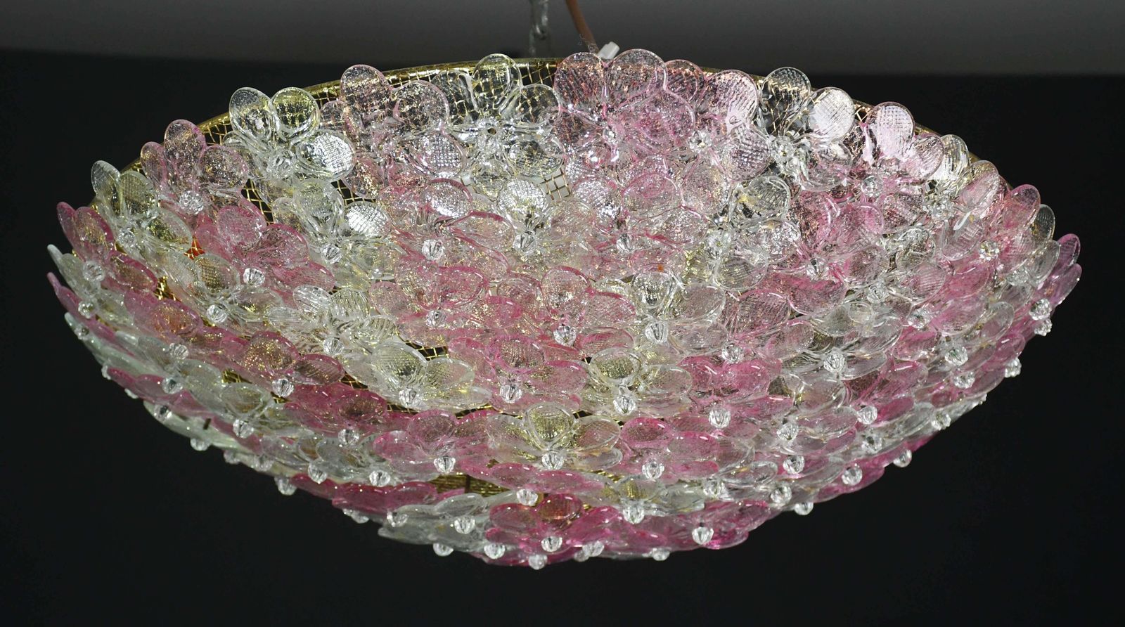 photo for sale Wonderful Extra Large Size Pink Murano Glass Ceiling Light Flower By Seguso