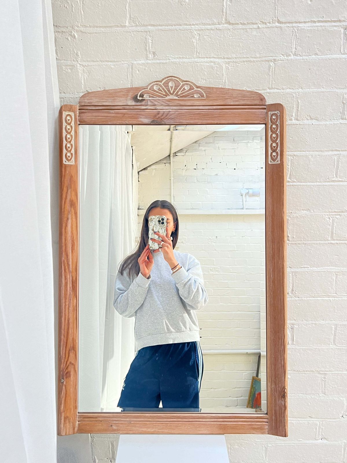 Vintage Pine Carved Mirror, 1990s photo for sale