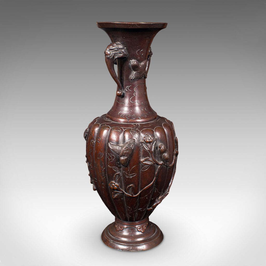 Pair Of Antique Stem Vases, Japanese, Bronze, Meiji Era, Baluster Urn, Victorian photo for sale
