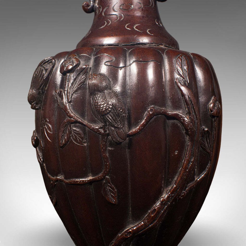1731.0 Pair Of Antique Stem Vases, Japanese, Bronze, Meiji Era, Baluster Urn, Victorian photo