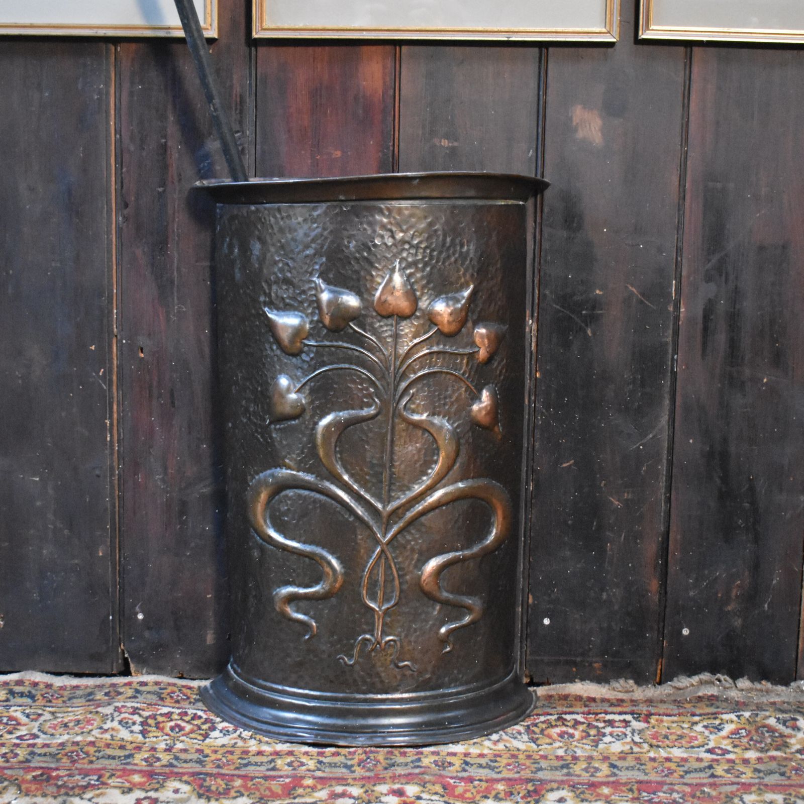 Antique Art Noueau Handmade Repousse Copper Demi Lune Umbrella Stick Stand photo furniture