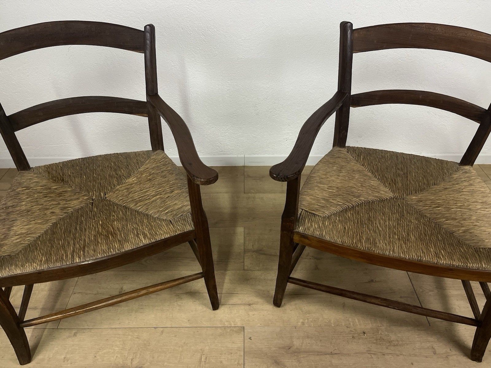 photo furniture Pair Of 40’s Straw Wood Fireplace Armchairs Vintage Design