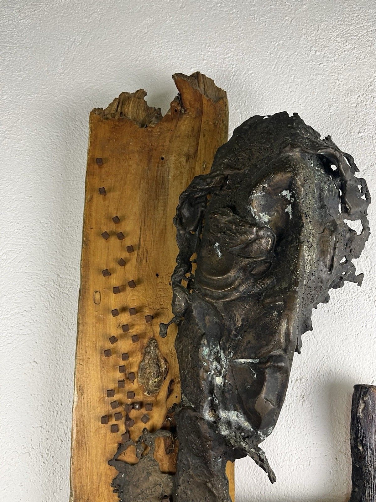 Large Bronze Wood Wall Sculpture 70’s Vintage Design photo vintage