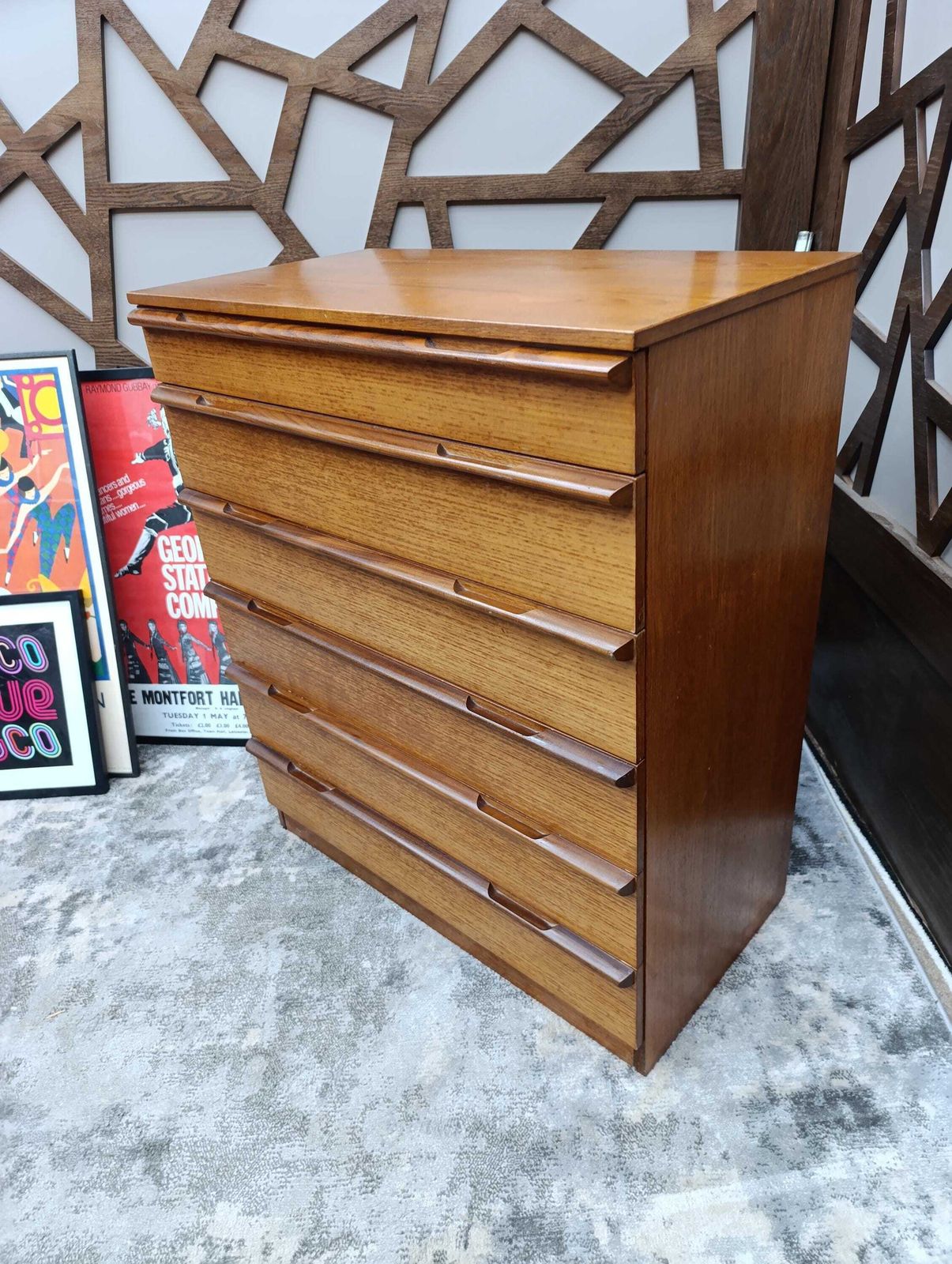 Striking Avalon Teak Tall Chest Of Drawers – Mid Century Modern photo for sale