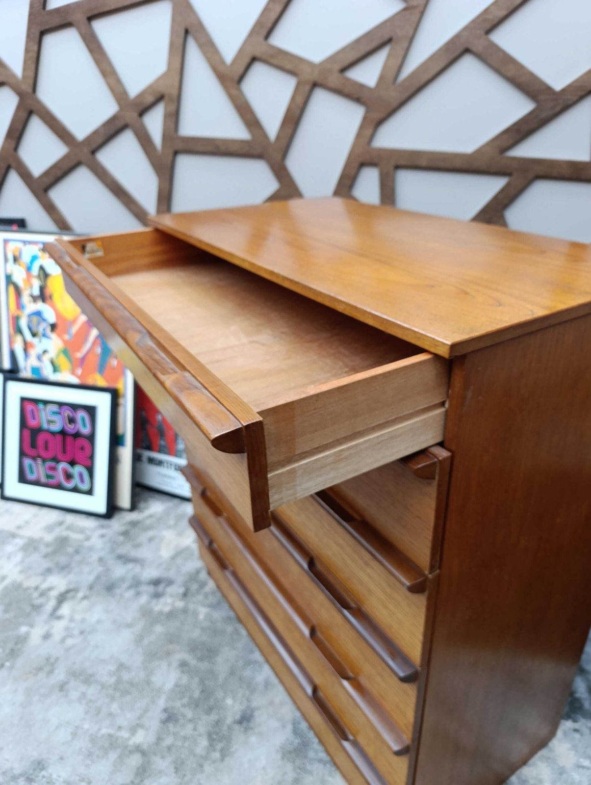 photo furniture Striking Avalon Teak Tall Chest Of Drawers – Mid Century Modern
