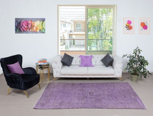 5x8.7 Ft Art Deco Hand Knotted Area Rug. Bohemian Turkish Floor Covering photo furniture