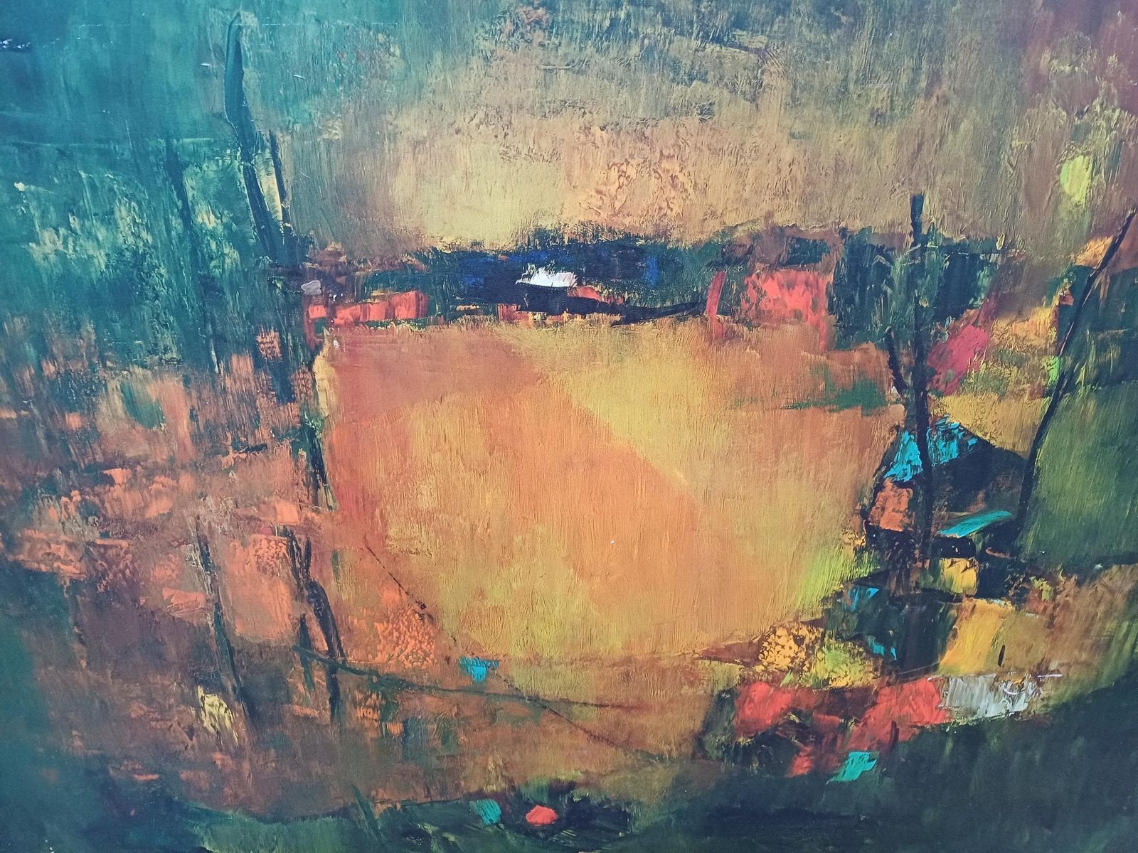195.0 Huge Arts Guild Original Vintage 1970 “The Three Boats” Impressionist Abstract Style Print – Decorative Artists Guild photo