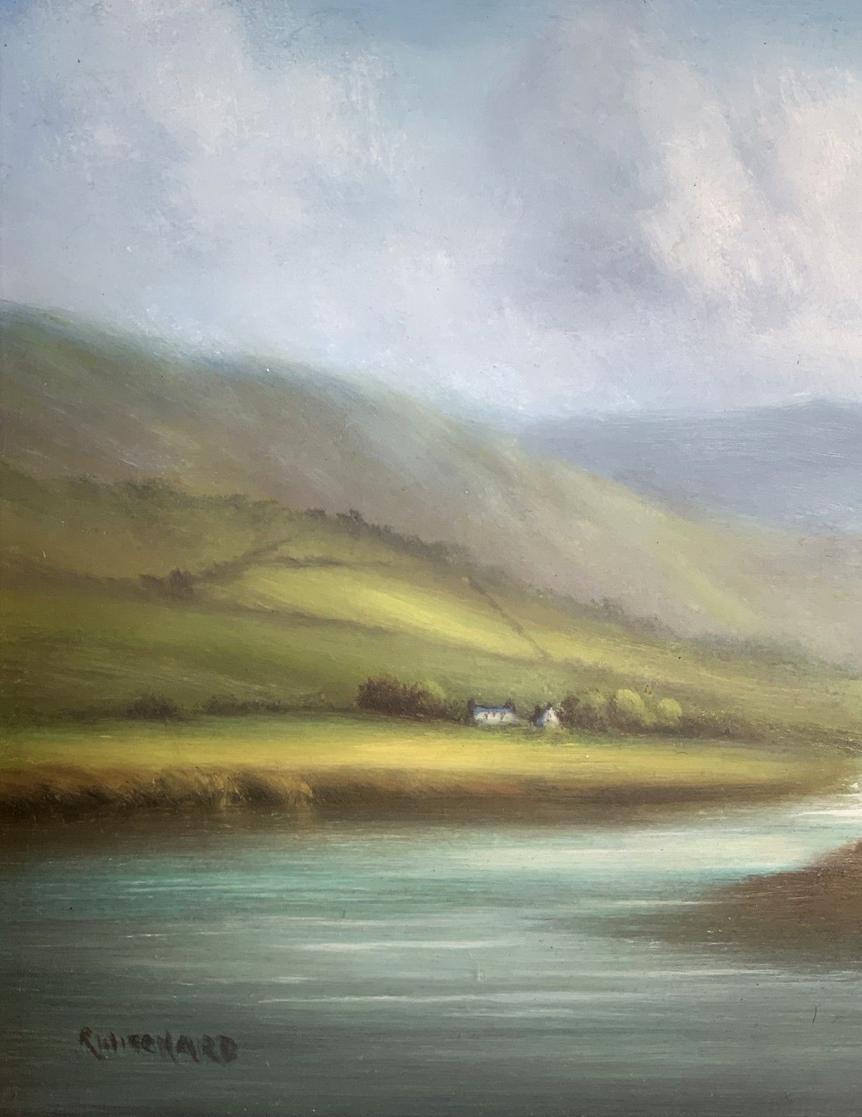 Landscape Oil Painting 'Misty Morning' Original 20th Century Art photo vinterior